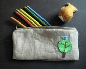 SALE - Natural Linen Zippered Pencil Pouch - Orig 18 USD