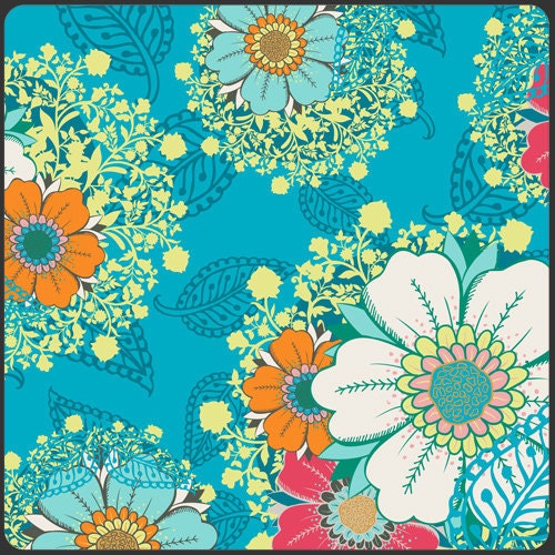 SALE Rhapsodia Flowers Turquoise Fabric 1 Yard Art Gallery