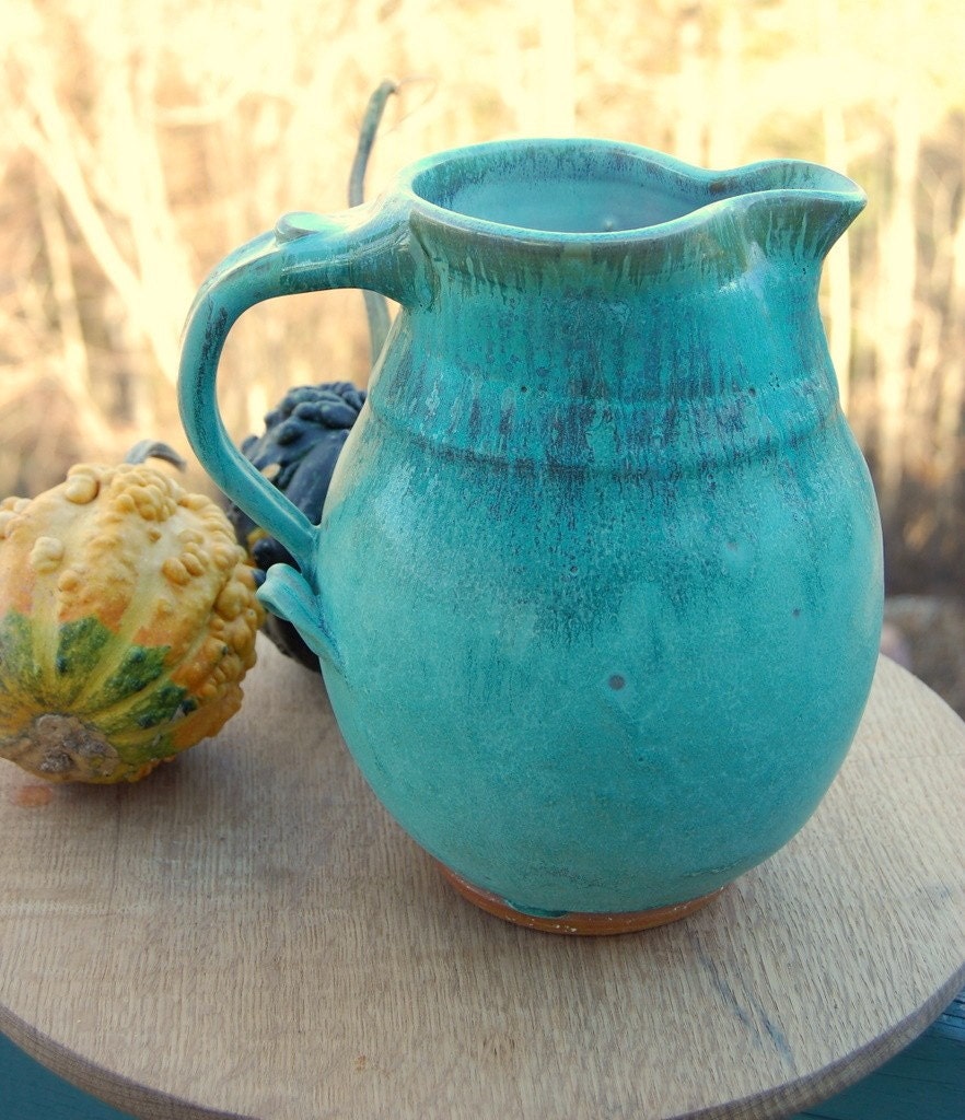 Large Half Gallon Turquoise Pitcher- Made to Order - pagepottery