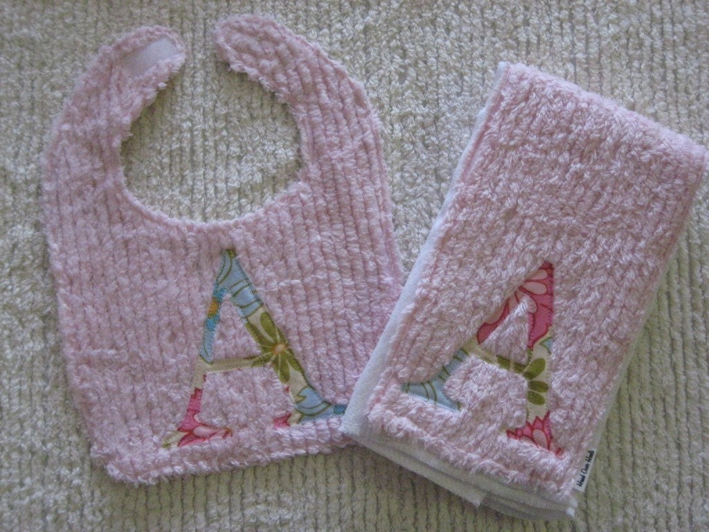 Custom Reversible Bib and Burp Cloth with Initial....2p Set in Any Fabric