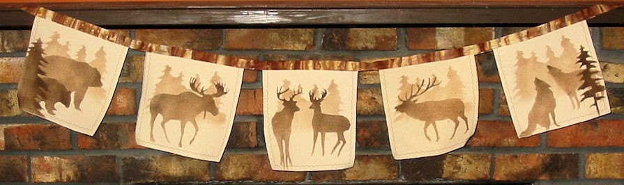 Animal Spirits of the Wild Prayer Flag Garland  bears, wolves, deer, moose and elk