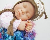 Knit Hat Newborn Baby Ear Flap Brown and Natural Organic Cotton Bunny Rabbit Helment