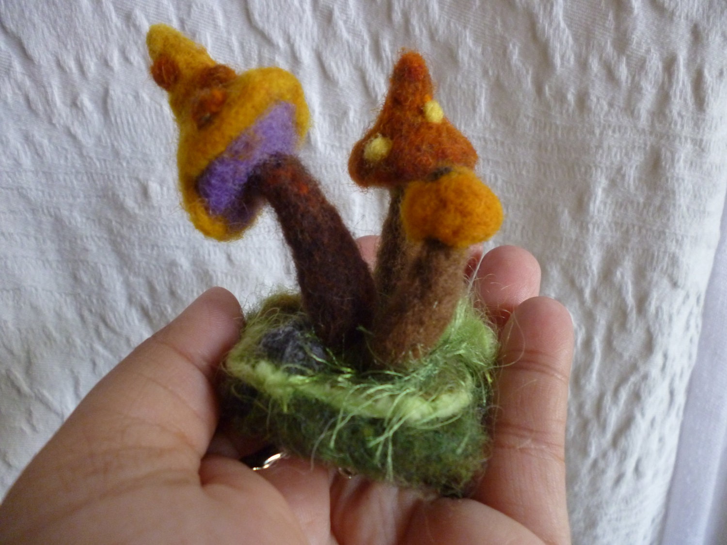 Needle Felted Brooch Clip  MushroomsTrio of Toadstools