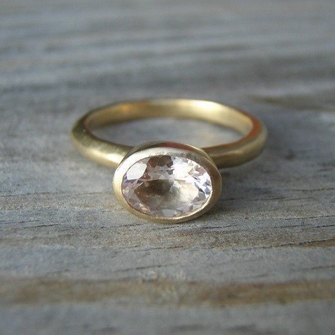 Recycled 14k Yellow Gold and Petal Pink Oval  Morganite Ring, Made To Order