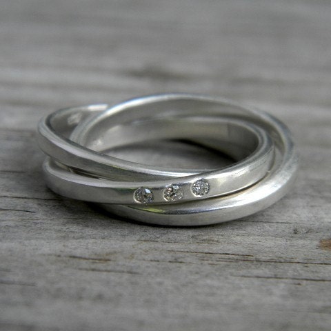Size 6 Ready To Ship, Argentium Sterling Silver and Conflict Free Diamond Rolling Ring Wedding Ring