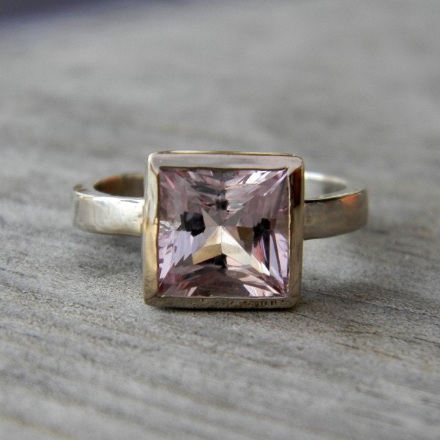 Ready To Ship Size 6.5 14k Palladium White Gold and Princess Morganite Solitaire Ring