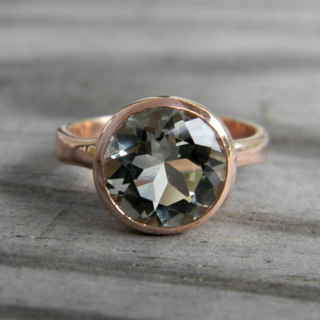 Glam Girl Rock Fetish in 14k Rose Gold with Prasiolite Green Amethyst Gemstone Solitaire Ring