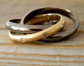 Rolling Wedding RIng in 14k Yellow Gold, Conflict Free Diamond and Blackened Sterling