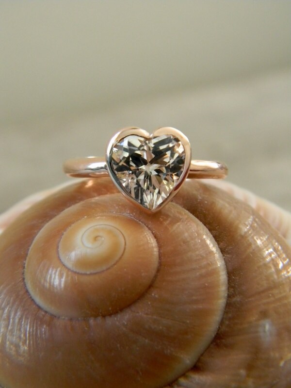 HEART of GOLD, White Topaz and 14k Rose gold