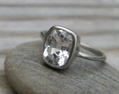 White Topaz Ring In Recycled 14k  Palladium White Gold, Cushion Solitaire Engagement Ring, Made To Order