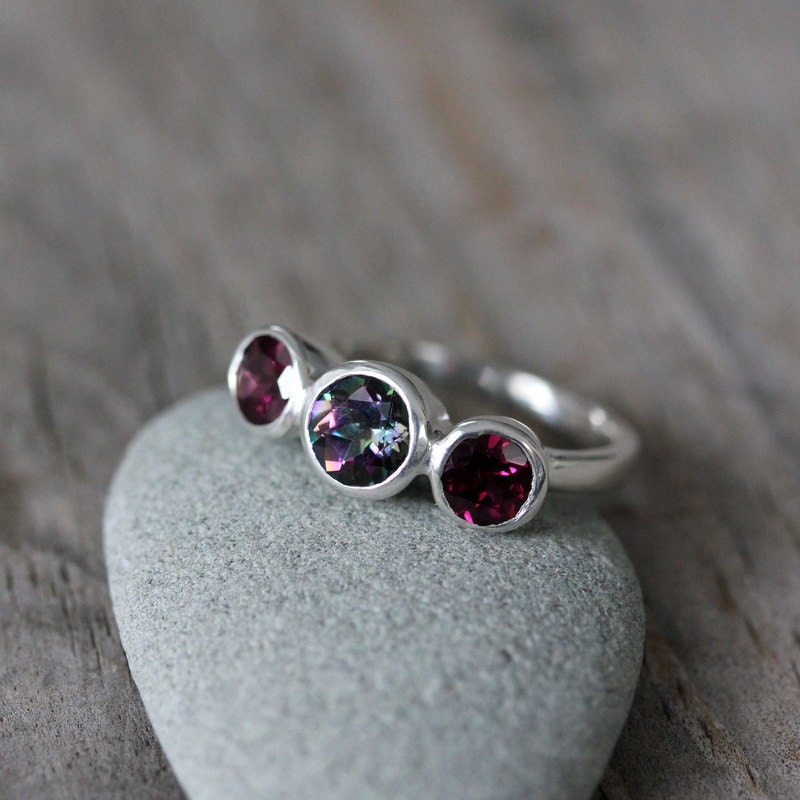 Size 5, Ready to Ship, Mystic Topaz Ring With Rhodolite Garnets and Sterling SIlver Ring