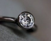 Moissanite and 14k Palladium White Gold Ring , Recycled Metal Engagement Ring, Diamond Alternative