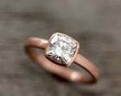 Cushion Cut Moissanite Engagement Ring in 14k Rose Gold, Solitaire Cushion Cut Gemstone Ring
