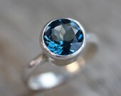 Size 5, Ready to Ship, London Blue Topaz Gemstone and Recycled  Tarnish Resistant Sterling