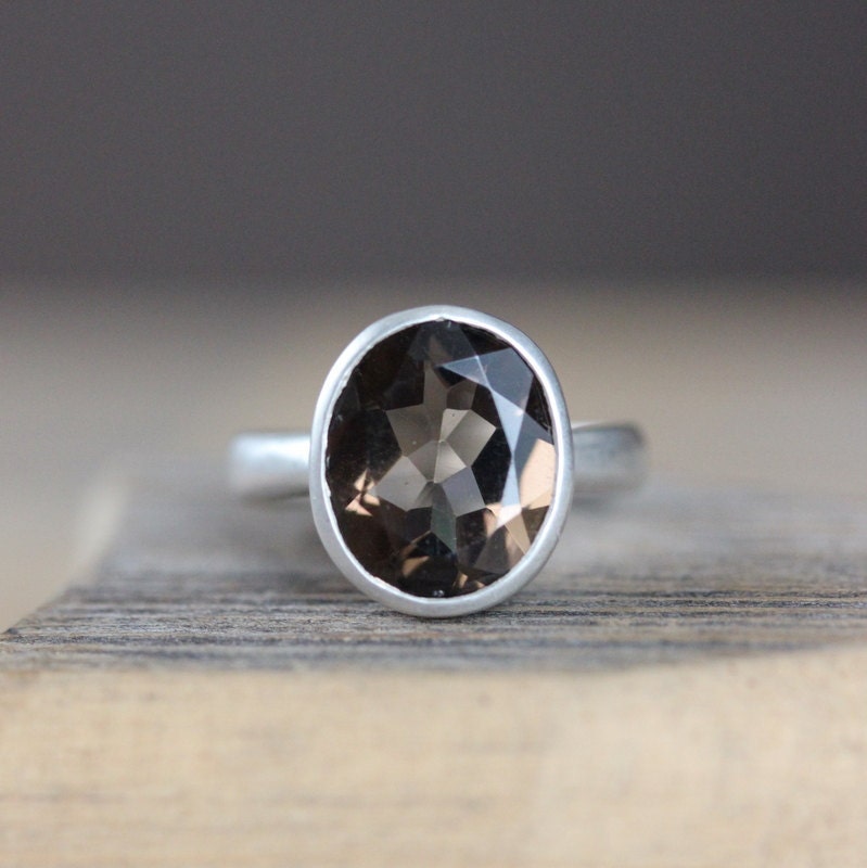 Ready To Ship Rock FETISH in Smoky Quartz Gemstone Ring set in recycled Sterling Silver