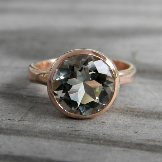 Glam Girl Rock Fetish in 14k Rose Gold with Prasiolite Green Amethyst Gemstone Solitaire Ring