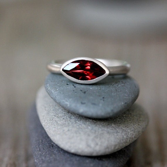 Garnet Marquise Ring, Red Stone Ring in Recycled Sterling Silver, Made To Order
