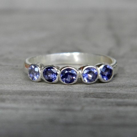 Size 6.5 Iolite Gemstone Ring  Anniversary Band, Sterling Silver Ring