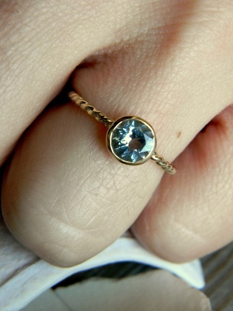 Ready To Ship Size 7.5, Blue Aquamarine and 14k Yellow Gold Ring,