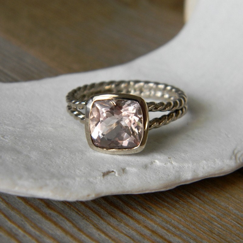 Morganite Rapunzel Ring in Palladium 14k White Gold, Made to Order