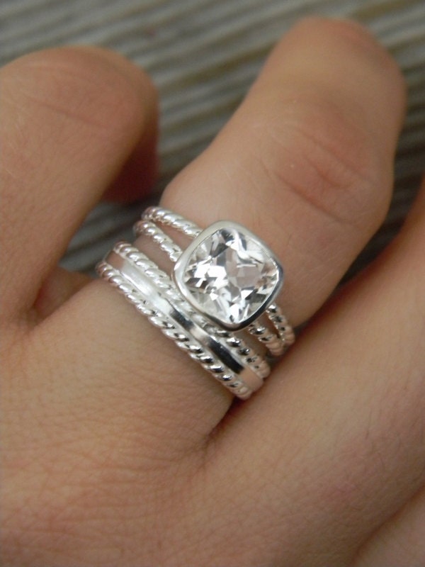 Rapunzel Ring in White Topaz and  Tarnish resistant Sterling Silver, Made To Order