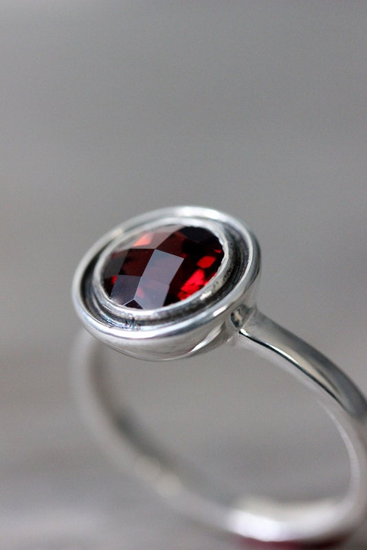 Garnet Ring in Sterling Silver,  Halo Ring in Tarnish Resistant and Recycled 925