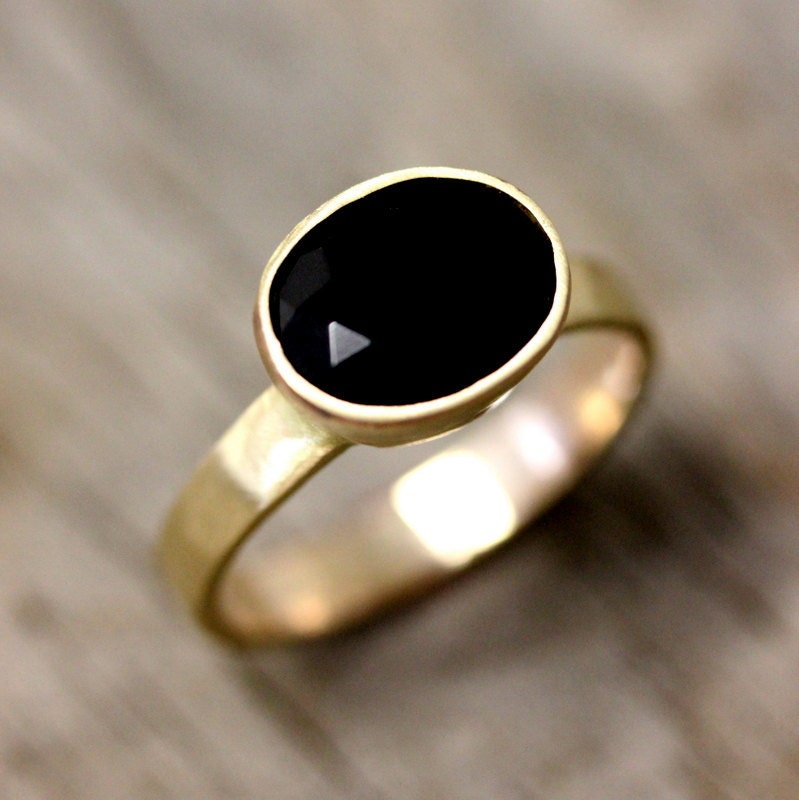14k Gold And Black Spinel Ring, Gemstone and Recycled Gold Ring, Made To Order