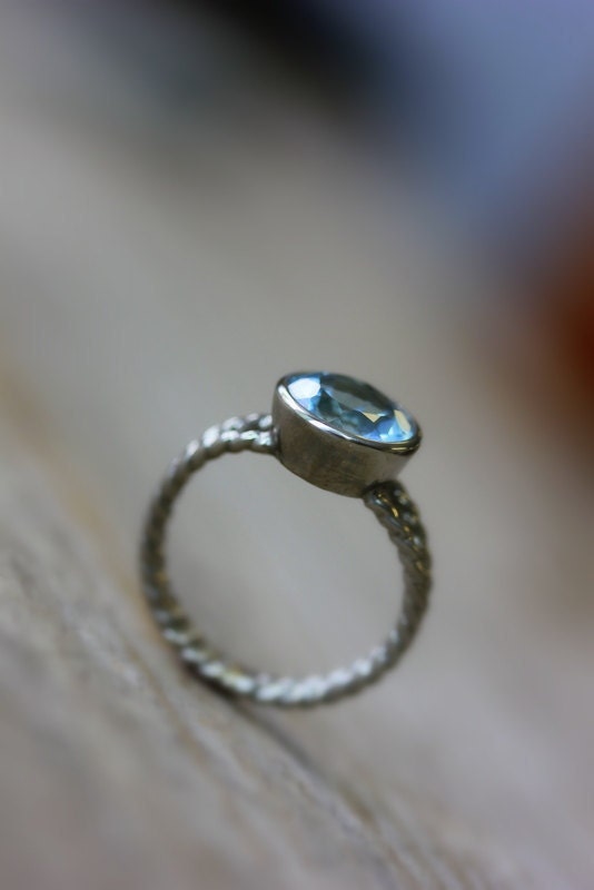 Aquamarine Split Shank 14k Palladium White Gold rapunzel Ring, Engagement Ring or Right Hand Ring