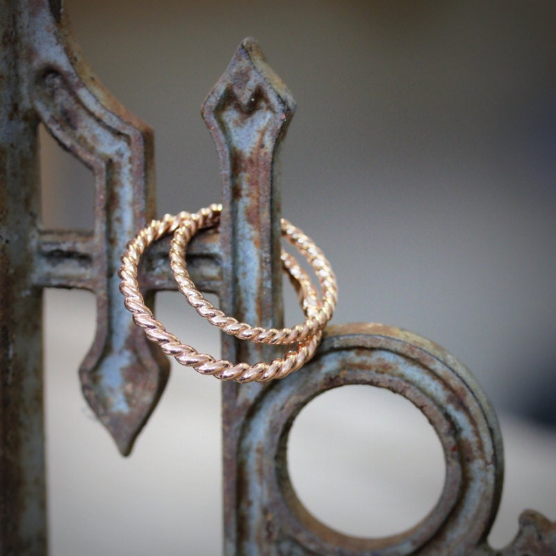 14k Rose Gold Wedding Band Set, Recycled Gold Nautical Art Deco Design