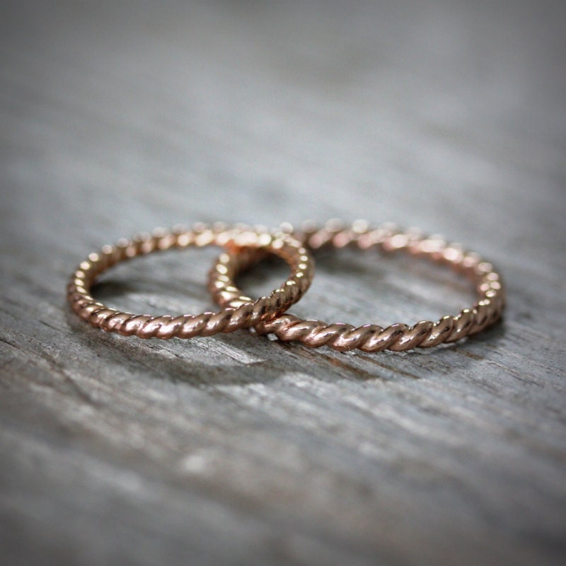 14k Rose Gold Wedding Band Set, Recycled Gold Nautical Art Deco Design