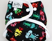 Waterproof diaper cover- Swim Diaper Happy Monster Friends Size Medium Ready to Ship
