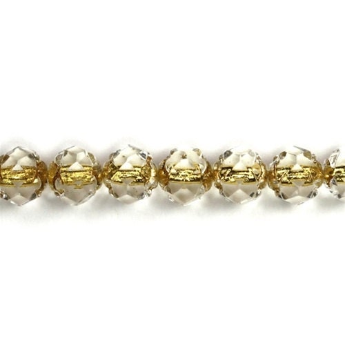 Czech Glass Beads Fire Polished Rosebuds 5x6mm Crystal Gold Lined (25) CZF333