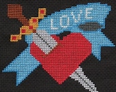 PATTERN Stitch'd Ink 'Love Heart Dagger Tattoo' Cross Stitch PDF Download