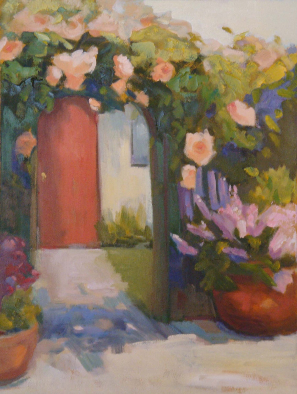 Original Cottage Garden Landscape Oil Painting  12 x 16