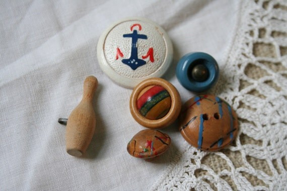 Vintage Wooden Button Collection for Boy