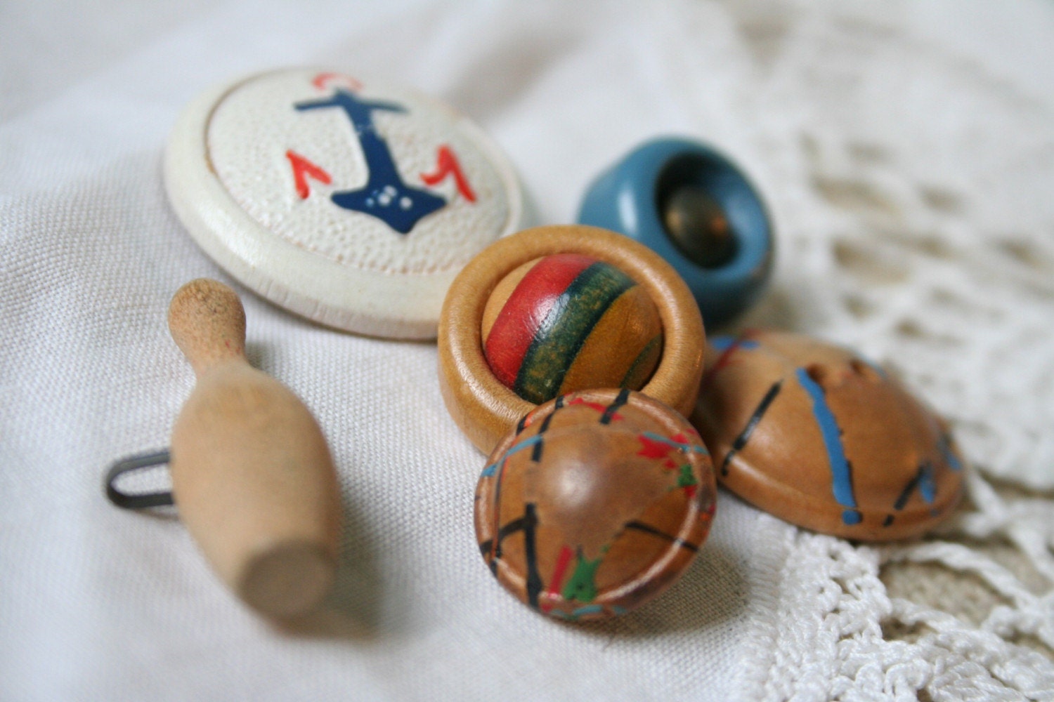 Vintage Wooden Button Collection for Boy