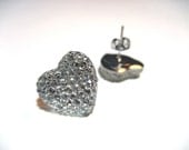 Ice Heart Earrings - Crystal clear frozen heart crystallized hypoallergenic studs - Super Sparkly
