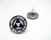 Legend of Zelda Triforce Studs - Circuit board themed black and white monotone Nintendo Triforce post earrings LARGE - Geek Chic Gamer