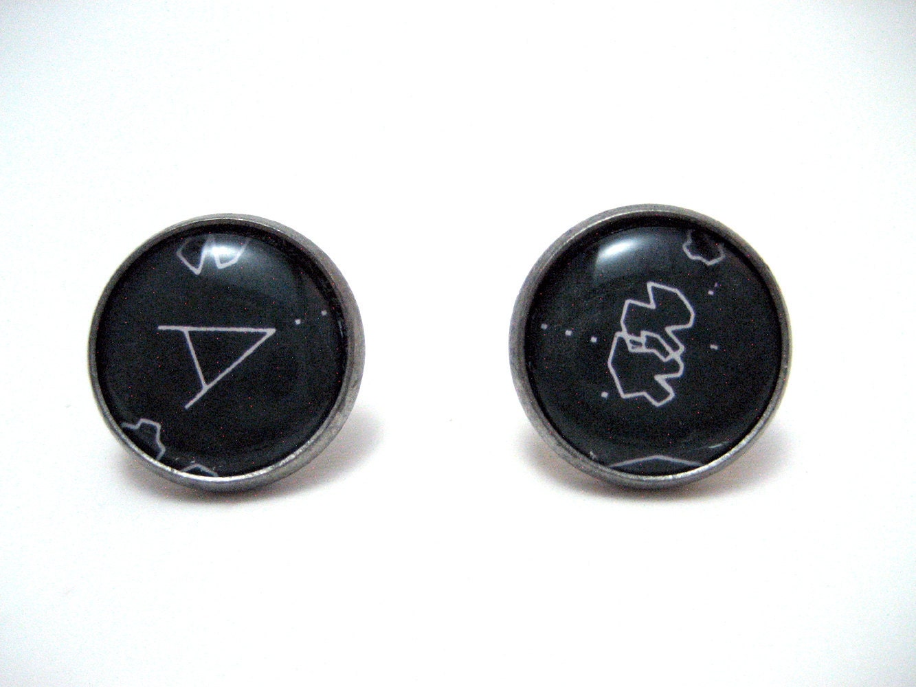 Asteroids Arcade Studs - Retro gamer black and white post earrings - LARGE 14mm - Geek Chic Gamer