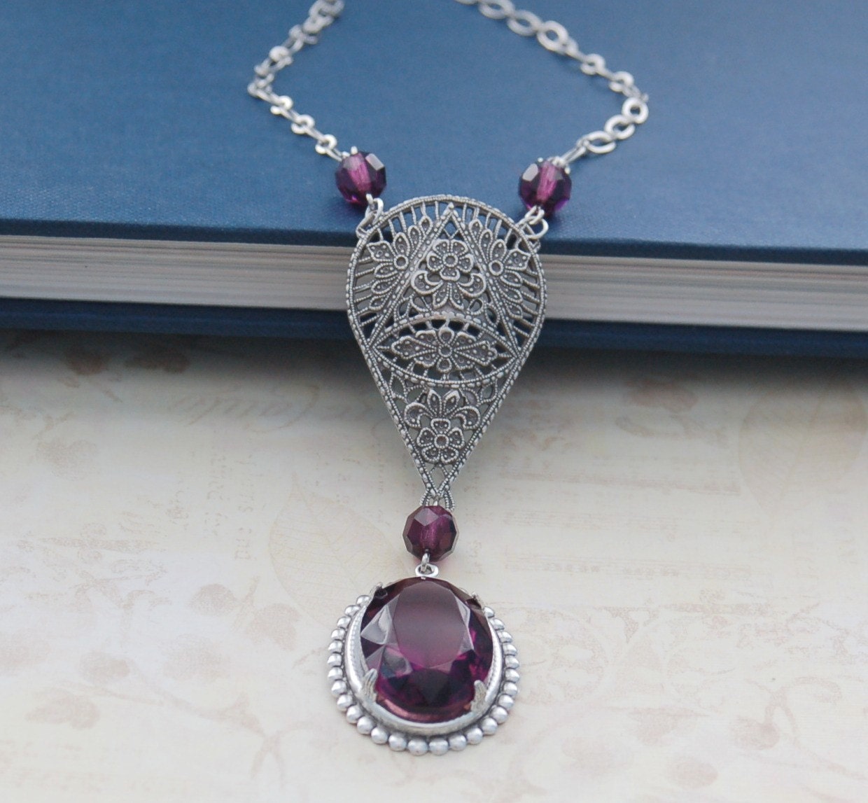 SALE - Moroccan Amethyst Necklace - Purple Glass, last one
