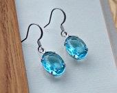 Aquamarine Blue Earrings - Oval Shape
