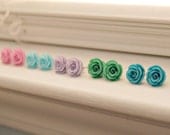 Sweet Rose Post Earrings - Pick Your Color - Pink, Aqua, Green, Teal