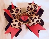 Leopard Double Boutique Hairbow with Initial Bottle Cap Center