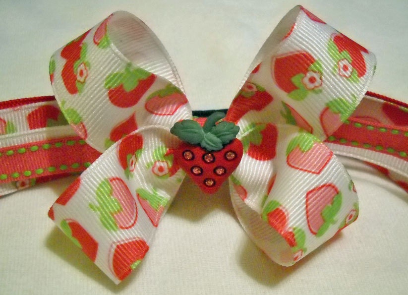 Strawberry Hairbow with Strawberry Center Ponytail Holder