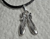 Tibetan Silver Ballet Shoes Necklace with Satin Cord