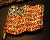 Vintage 1960's Rhinestone Flag USA Pin, Rhinestones classic 60's jewelry United States of America Flag,  Patriotic American Brooch,  Retro Americana nostalgic fashion design style 4th of July Freedom unique relic of a Free America Fashionista