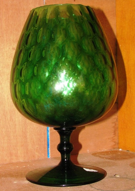 Emerald Green Glass stemware 1960's Vintage Art Glassware Blueish Bowl Vase, Teal, Retro 60's Home Decor, classic Mod style design 79b