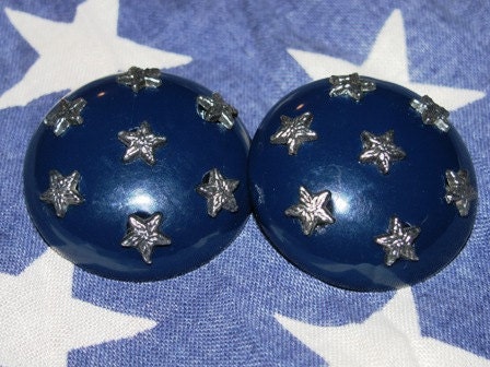 Vintage 1980's Jewelry Blue Star Earrings, Clip On, Light Weight, Sailor, Nautical  Patriotic Naval  Style Earrings, Sailor Boy  83e