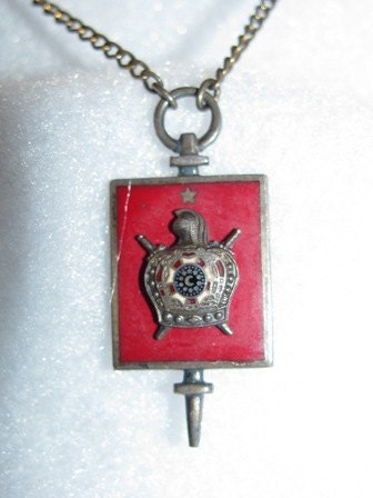 DeMOLAY Masonic Silver & Red Advisors Key Charm Tie Pin, Youth Adviser Charm Masons, Crown, Red Enamel, Swords 12F
