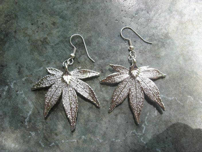 Real Leaf Earrings - Sterling Silver - Japanese Maple